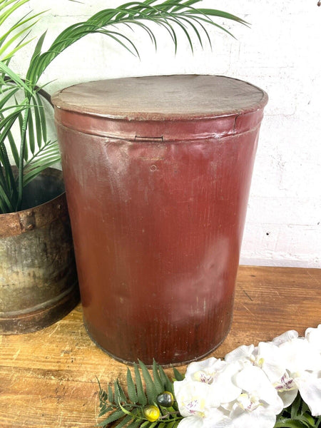 Vintage Indian Industrial Galvanised Metal Rice Grain Storage Drum Bin Cannister