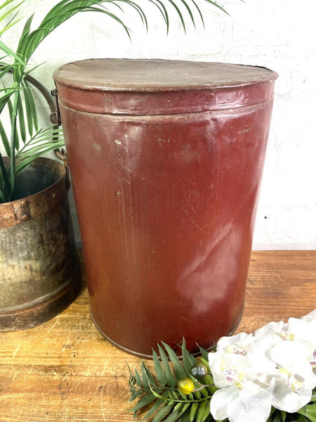 Vintage Indian Industrial Galvanised Metal Rice Grain Storage Drum Bin Cannister