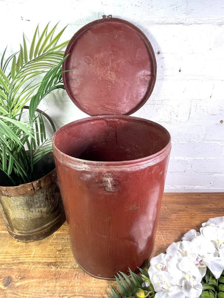 Vintage Indian Industrial Galvanised Metal Rice Grain Storage Drum Bin Cannister