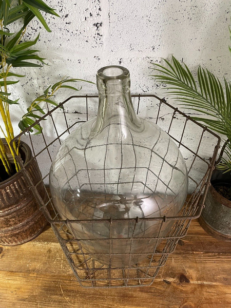 Antique Vintage Large French Hand Blown Glass Demijohn Carboy Cage Wedding Prop