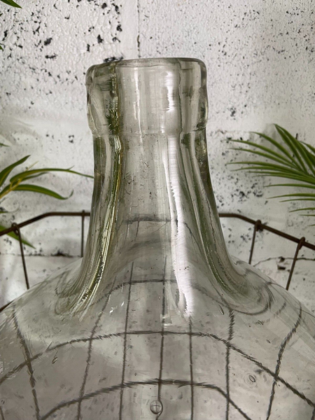 Antique Vintage Large French Hand Blown Glass Demijohn Carboy Cage Wedding Prop