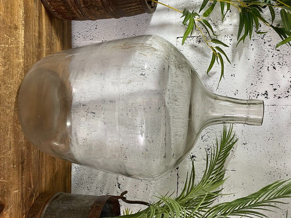 Antique Vintage Large French Hand Blown Glass Demijohn Carboy Cage Wedding Prop