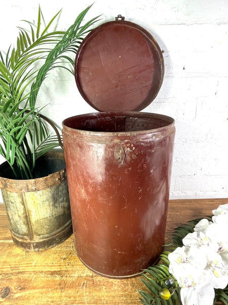 Vintage Indian Industrial Galvanised Metal Rice Grain Storage Drum Bin Cannister