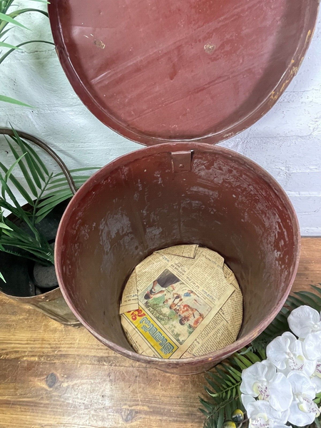 Vintage Indian Industrial Galvanised Metal Rice Grain Storage Drum Bin Cannister
