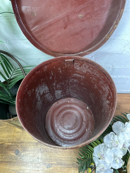 Vintage Indian Industrial Galvanised Metal Rice Grain Storage Drum Bin Cannister