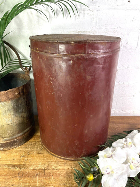 Vintage Indian Industrial Galvanised Metal Rice Grain Storage Drum Bin Cannister