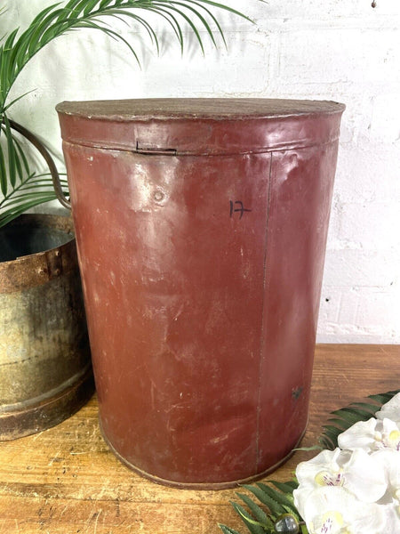 Vintage Indian Industrial Galvanised Metal Rice Grain Storage Drum Bin Cannister