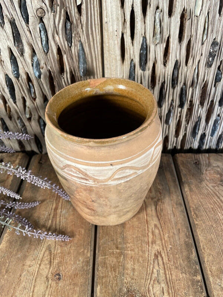 Antique Vintage French European Glazed Terracotta  Vase Jug Pitcher Confit Pot