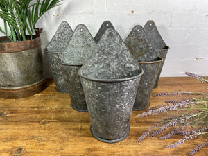 Vintage Rustic Reclaimed Galvanised Half Bucket Wall Planter Plant Pot Garden