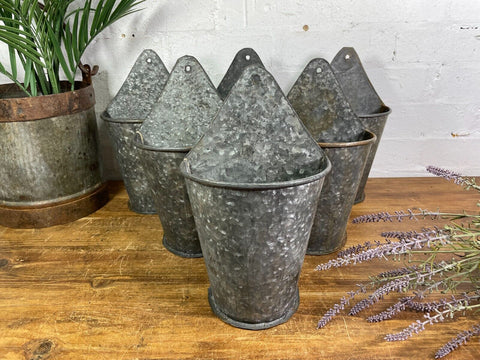 Vintage Rustic Reclaimed Galvanised Half Bucket Wall Planter Plant Pot Garden