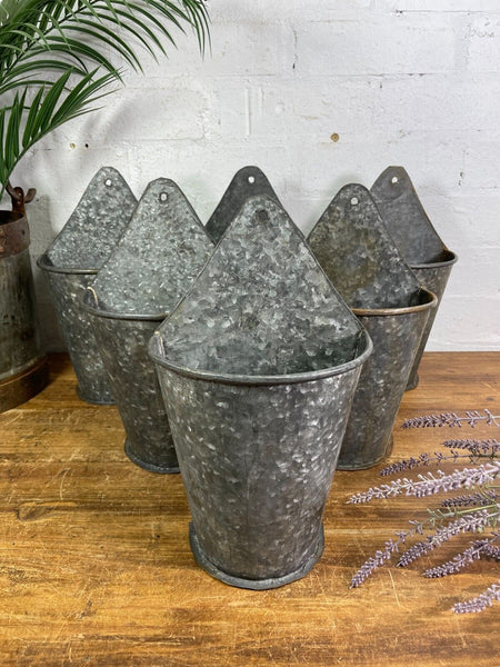 Vintage Rustic Reclaimed Galvanised Half Bucket Wall Planter Plant Pot Garden