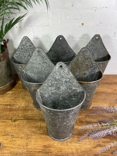 Vintage Rustic Reclaimed Galvanised Half Bucket Wall Planter Plant Pot Garden