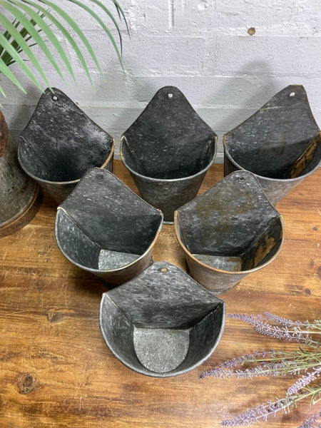 Vintage Rustic Reclaimed Galvanised Half Bucket Wall Planter Plant Pot Garden