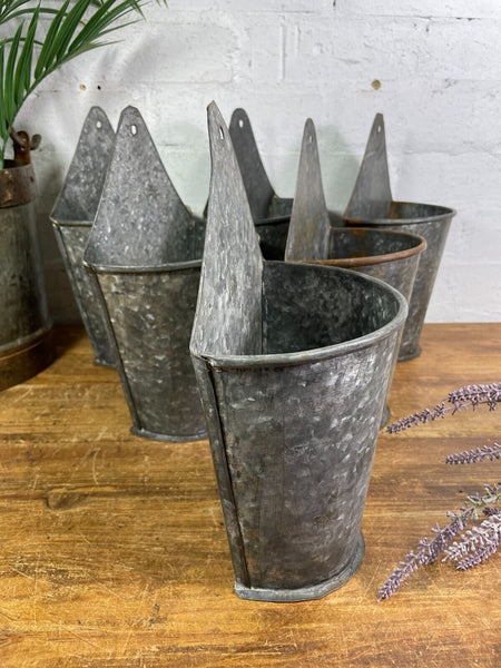 Vintage Rustic Reclaimed Galvanised Half Bucket Wall Planter Plant Pot Garden