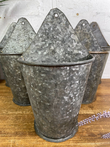 Vintage Rustic Reclaimed Galvanised Half Bucket Wall Planter Plant Pot Garden