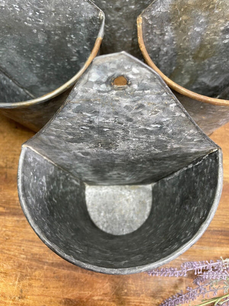 Vintage Rustic Reclaimed Galvanised Half Bucket Wall Planter Plant Pot Garden