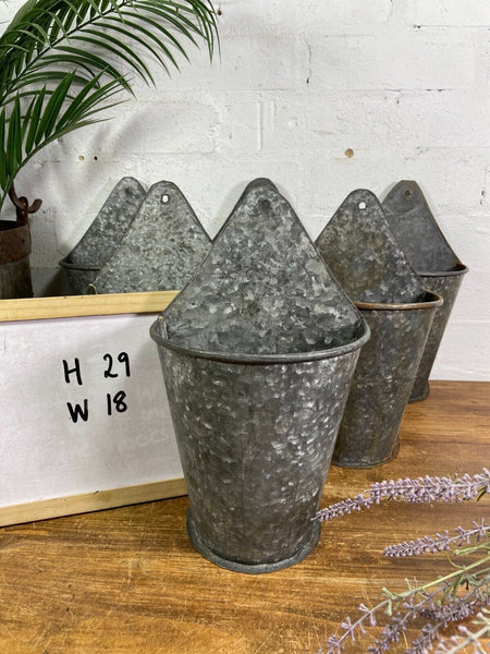 Vintage Rustic Reclaimed Galvanised Half Bucket Wall Planter Plant Pot Garden