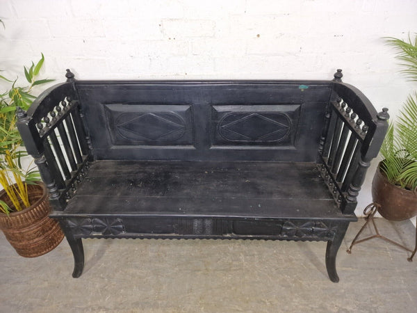 Antique Anglo Indian Colonial Hardwood Hand Carved Settle Bench Hallway Seat