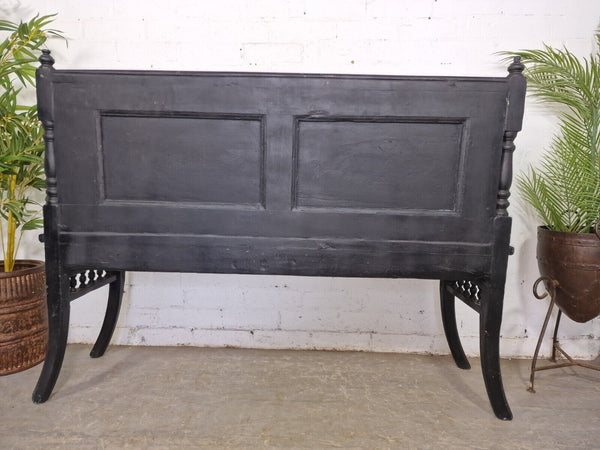 Antique Anglo Indian Colonial Hardwood Hand Carved Settle Bench Hallway Seat
