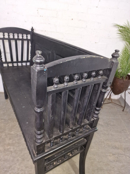 Antique Anglo Indian Colonial Hardwood Hand Carved Settle Bench Hallway Seat