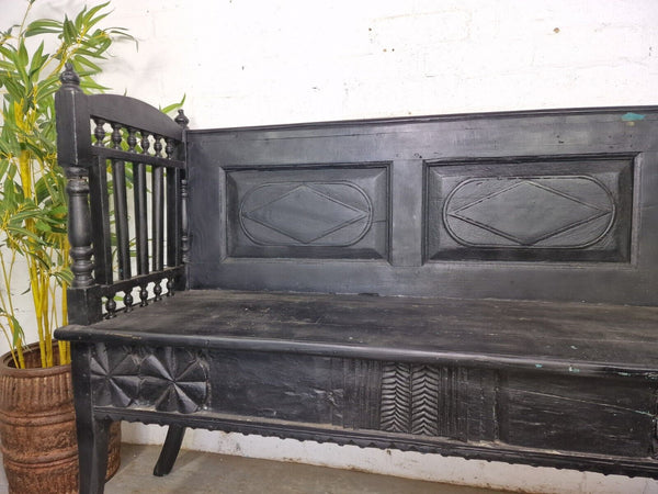 Antique Anglo Indian Colonial Hardwood Hand Carved Settle Bench Hallway Seat