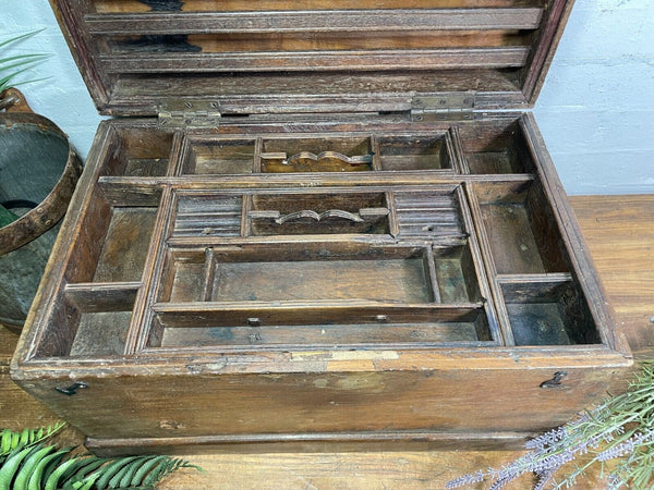 Antique Indian Colonial Hardwood Campaign Writing Box Chest