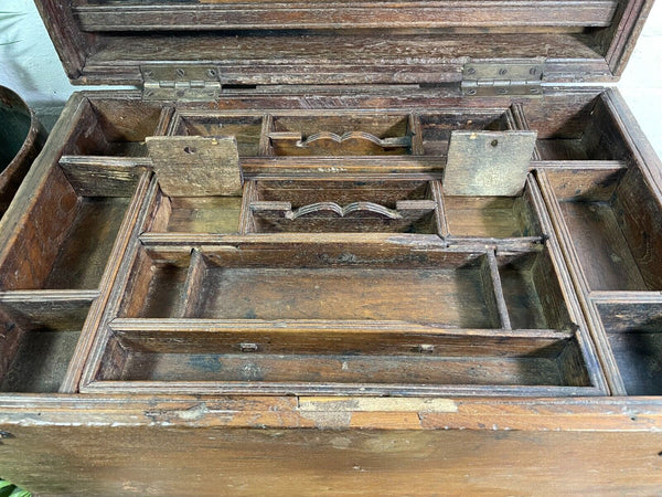 Antique Indian Colonial Hardwood Campaign Writing Box Chest