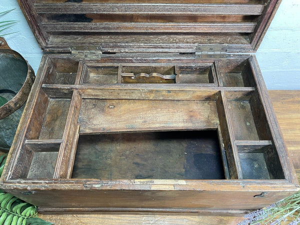 Antique Indian Colonial Hardwood Campaign Writing Box Chest