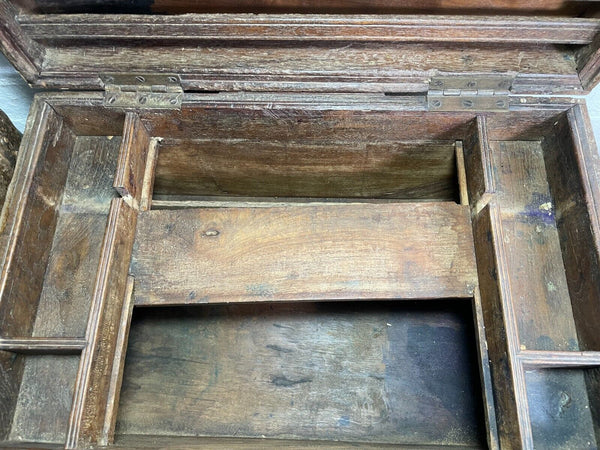 Antique Indian Colonial Hardwood Campaign Writing Box Chest