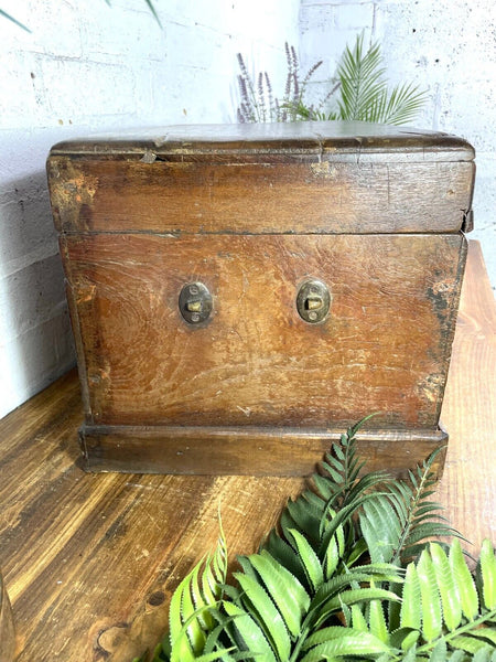 Antique Indian Colonial Hardwood Campaign Writing Box Chest