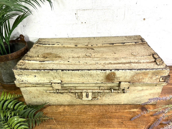 Vintage Industrial Indian Bombay Metal Railway Trunk Chest Luggage Coffee Table