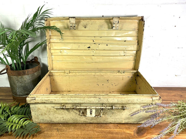 Vintage Industrial Indian Bombay Metal Railway Trunk Chest Luggage Coffee Table