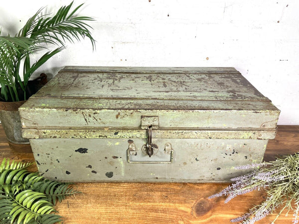 Vintage Industrial Indian Bombay Metal Railway Trunk Chest Luggage Coffee Table