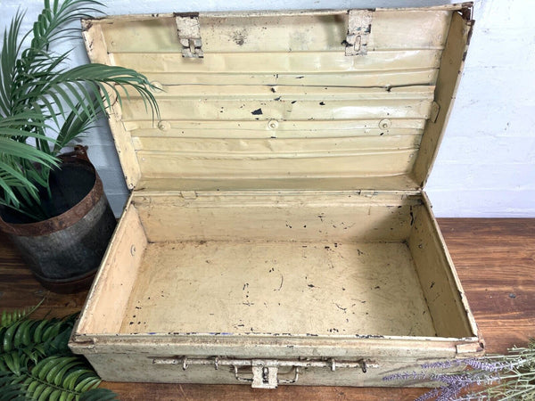 Vintage Industrial Indian Bombay Metal Railway Trunk Chest Luggage Coffee Table