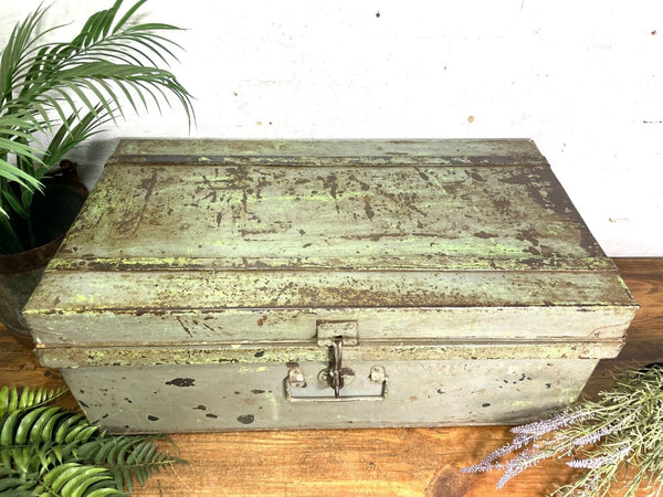 Vintage Industrial Indian Bombay Metal Railway Trunk Chest Luggage Coffee Table
