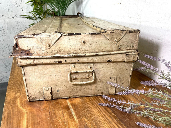 Vintage Industrial Indian Bombay Metal Railway Trunk Chest Luggage Coffee Table