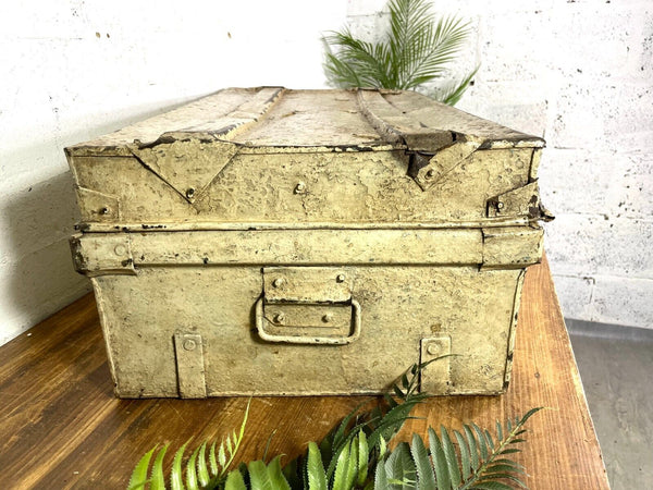Vintage Industrial Indian Bombay Metal Railway Trunk Chest Luggage Coffee Table