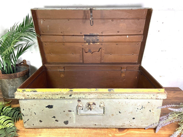 Vintage Industrial Indian Bombay Metal Railway Trunk Chest Luggage Coffee Table