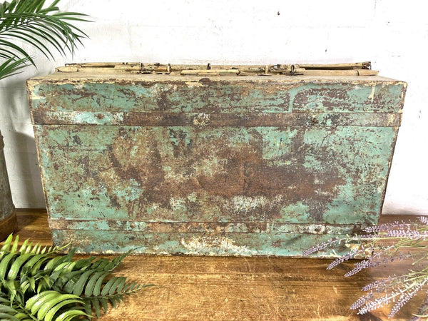 Vintage Industrial Indian Bombay Metal Railway Trunk Chest Luggage Coffee Table