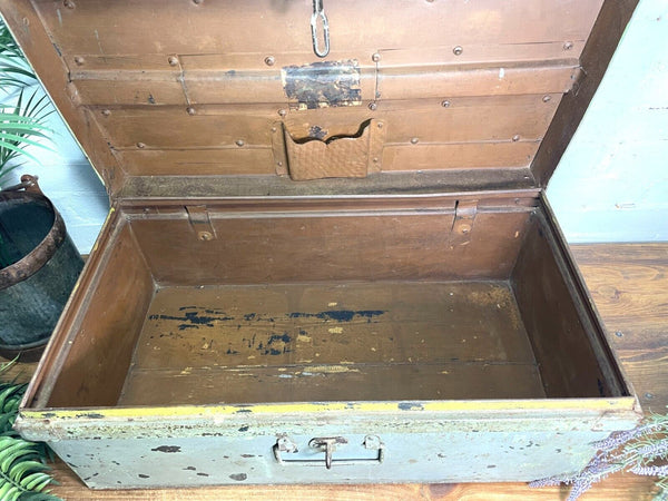 Vintage Industrial Indian Bombay Metal Railway Trunk Chest Luggage Coffee Table