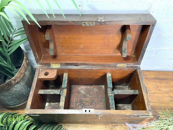 Antique Hardwood Indian Colonial Military Storage Trinket Box