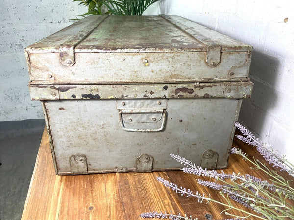 Vintage Industrial Indian Bombay Metal Railway Trunk Chest Luggage Coffee Table