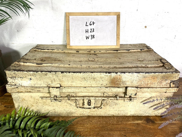 Vintage Industrial Indian Bombay Metal Railway Trunk Chest Luggage Coffee Table