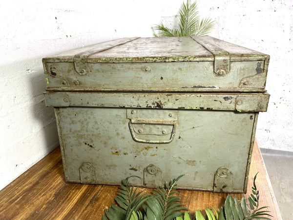 Vintage Industrial Indian Bombay Metal Railway Trunk Chest Luggage Coffee Table