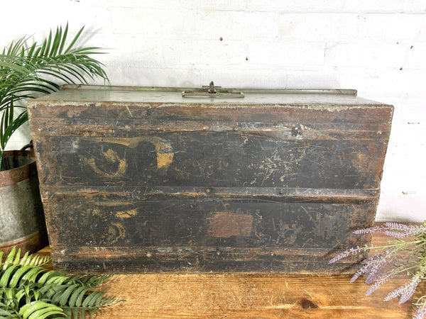 Vintage Industrial Indian Bombay Metal Railway Trunk Chest Luggage Coffee Table
