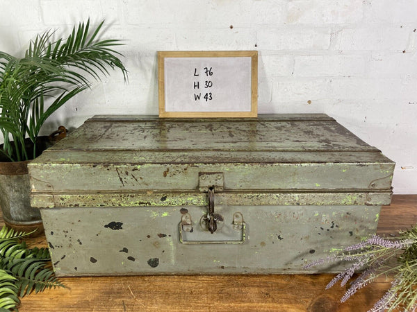 Vintage Industrial Indian Bombay Metal Railway Trunk Chest Luggage Coffee Table