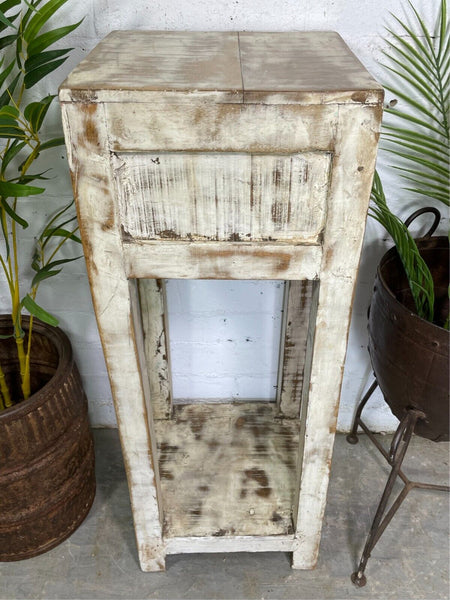 Vintage Reclaimed Indian Rustic Whitewash Wooden Plant Lamp Table Stand