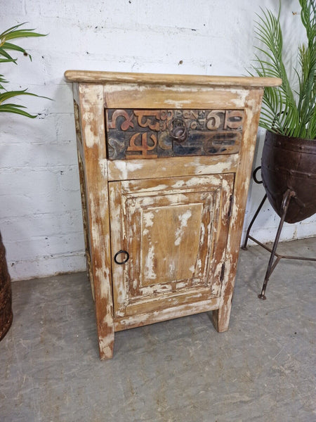 Vintage Reclaimed Rustic Indian Wooden Bedside Cabinet Side Table