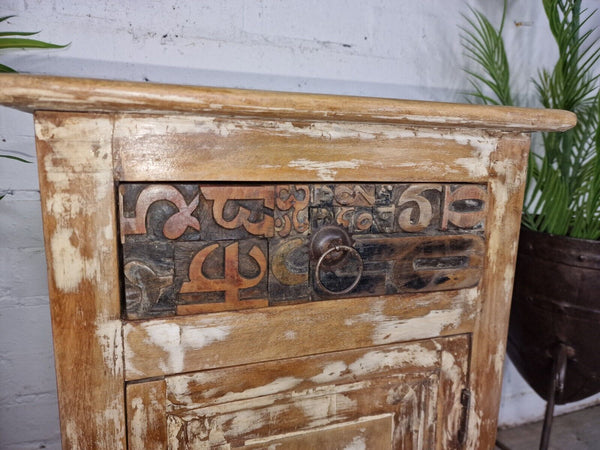 Vintage Reclaimed Rustic Indian Wooden Bedside Cabinet Side Table