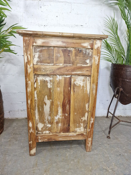 Vintage Reclaimed Rustic Indian Wooden Bedside Cabinet Side Table